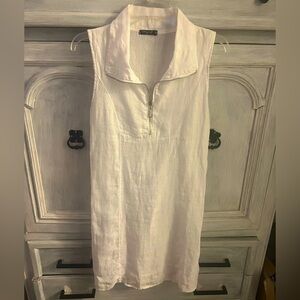 Lungo O’Larno Made In Italy White Linen Collared Zip‎ Up Sleeveless Sundress